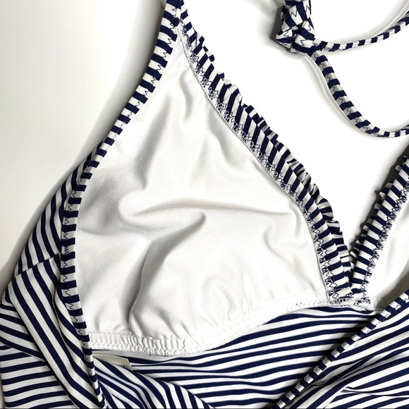 Lands’ End Navy White Striped Ruffled Bikini Set - Picture 14 of 16